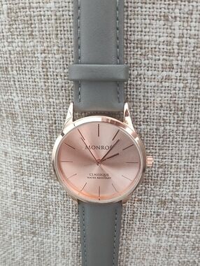 Rose Gold And Gray Leather Water Resistant Ladies Watch
